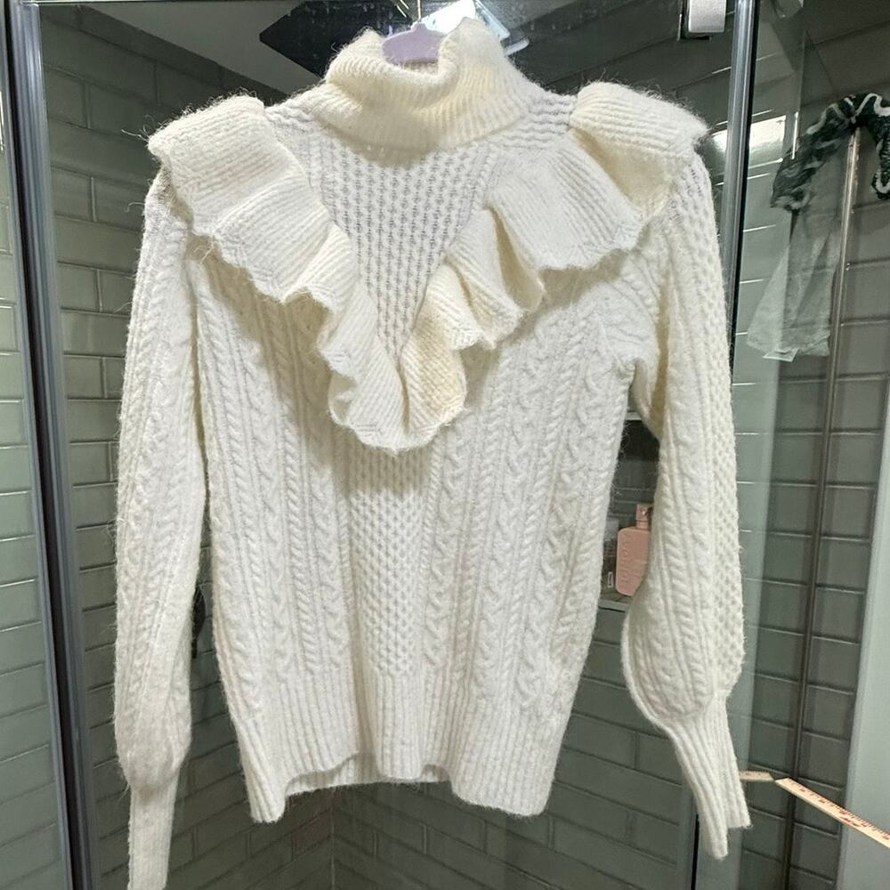 Madewell Cable Winslow Mockneck Sweater XXS Cream Alpaca Wool Ruffle NI121